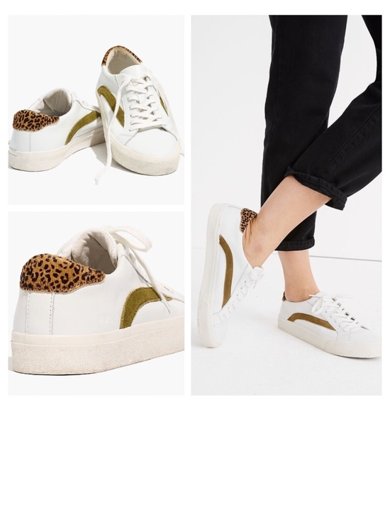 Madewell Shoes - Madewell Sidewalk Sneakers Shoes Sz 9 White Leather Calf Hair Animal Print Low